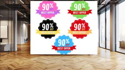 90% off, best Set of different discount promotion badges Vector graphic illustration design Wall mural