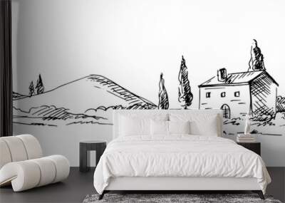 Countryside sketch in graphic style Wall mural