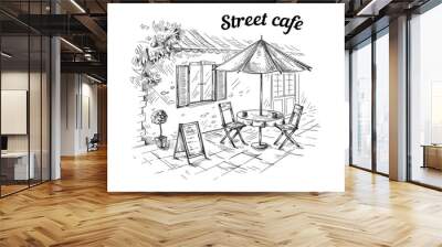 French Street Cafe, Hand drawn Vector Illustration Wall mural