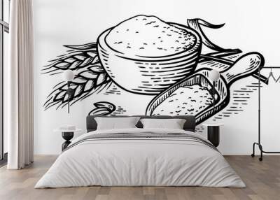 fresh flour wooden dish scoop on white background vector illustration Wall mural