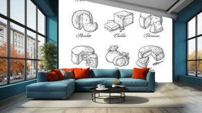 set of different cheese vector illustration collection Wall mural