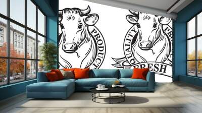 Set of vector an dairy cows label on white background sketch drawing Wall mural