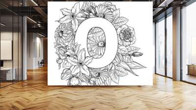 Vintage flower alphabet. Hand drawn vector illustration Isolated on white background. My portfolio have other letters. Wall mural