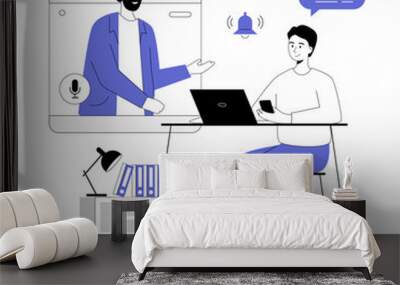 Business webinar, Virtual training conference concept. People Meeting Online. Vector illustration with line people for web design. Wall mural