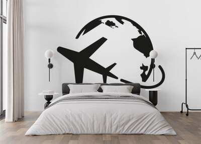 Plane Globe Icon stock vector illustration flat design Wall mural