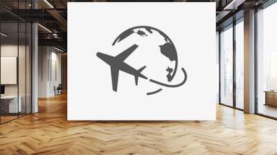 Plane Globe Icon stock vector illustration flat design Wall mural