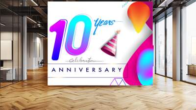 10th years anniversary logo, vector design birthday celebration with colorful geometric background and abstract elements Wall mural