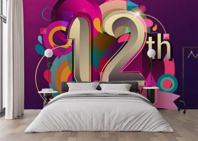 12th years anniversary wreath ribbon logo, geometric background Wall mural