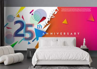 25th years anniversary logo, vector design birthday celebration with colorful geometric isolated on white background. Wall mural