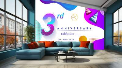 3rd years anniversary logo, vector design birthday celebration with colorful geometric background and circles shape. Wall mural