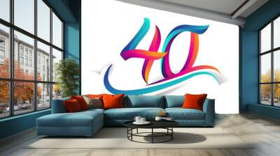 40th anniversary celebration logotype blue and red colored, isolated on white background. Wall mural