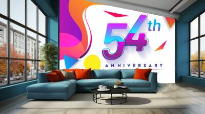 54th years anniversary logo, vector design birthday celebration with colorful geometric background and circles shape. Wall mural