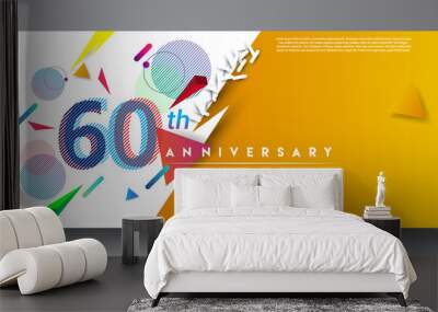 60th years anniversary logo, vector design birthday celebration with colorful geometric isolated on white background. Wall mural