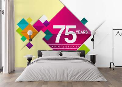 75th years anniversary logo, vector design birthday celebration with colorful geometric isolated on white background. Wall mural