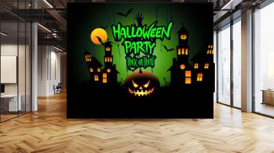 Happy Halloween Poster, night background with creepy pumpkins, illustration. vector elements for banner, greeting card Halloween celebration. Wall mural