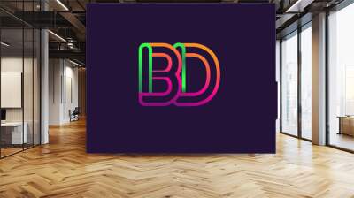 initial logo letter BD, linked outline rounded logo, colorful initial logo for business name and company identity. Wall mural