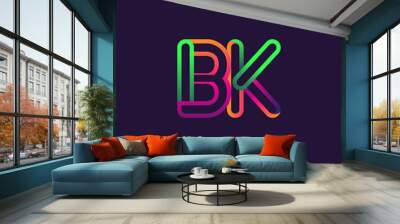 initial logo letter BK, linked outline rounded logo, colorful initial logo for business name and company identity. Wall mural