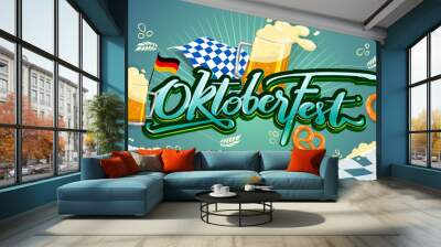 Oktoberfest beer festival, banner and poster template with Oktoberfest calligraphy hand lettering and beer. beer festival in German Wall mural