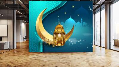 Ramadan Kareem design with arabic lantern, crescent and mosque, Elegant design template, place for text greeting card and banner for Ramadan kareem. Arabic calligraphy. translation is 