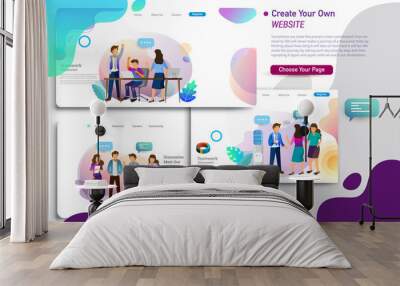 Set of landing page design templates, business strategy, analytics and brainstorming. Modern vector illustration concepts for website design ui/ux and mobile website development, business presentation Wall mural