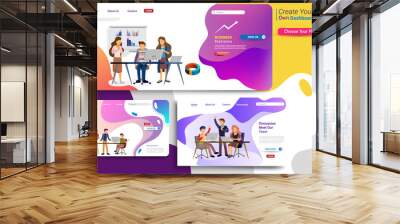 Set of landing page design templates, business strategy, analytics and brainstorming. Modern vector illustration concepts for website design ui/ux and mobile website development, business presentation Wall mural