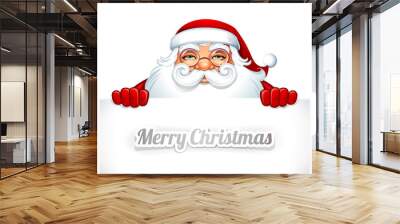 Cartoon Santa Claus character showing a blank sign. Vector illustration. You can easily adjust size and color of copy space. Wall mural