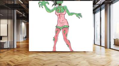 Zombie girl. Vector illustration of a female zombie. Living dead Wall mural