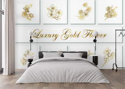 Collection luxury gold flower element line art illustration Wall mural