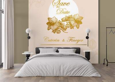 Luxury wedding card line art vintage style Wall mural