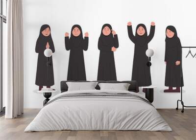 Set Character Expression of Little Hijab Girl Cartoon Wall mural