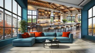 Farmhouse interior design style bar with exposed wooden beams Wall mural