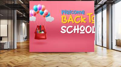 Back to school vector design template, banner, poster, School Items With Colored Pencils, Pen and Ruler Wall mural