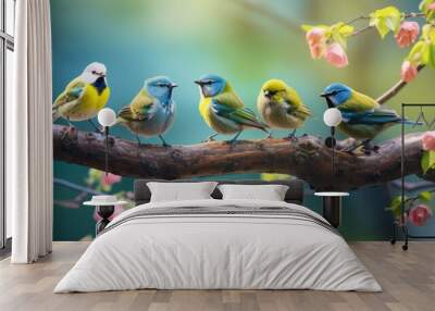 Birds singing on tree branches Wall mural