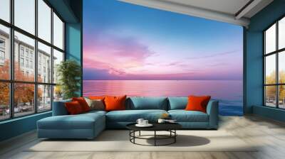 Early morning, pink sunrise over sea. Generative Ai Wall mural