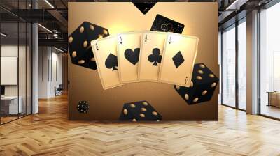 Online Big slots casino banner, tap to play button. Flying coins and poker cards. Screen for game. Vector illustration Wall mural