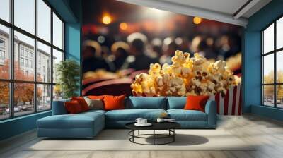 Popcorn set against the background of cinema audience seats Wall mural