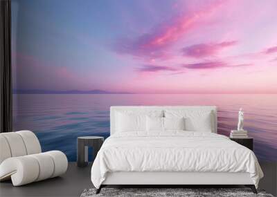 soft summer sunset over the bay, beautiful horizon pink clouds and water. Generative Ai Wall mural