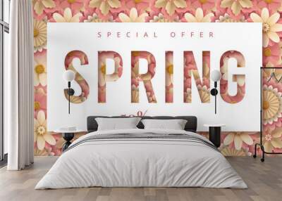 Spring sale vector banner design with flowers. Vector illustration Wall mural