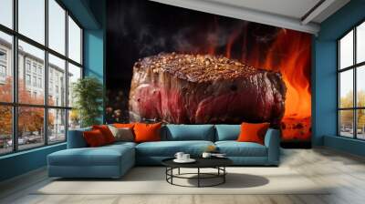 The heat of the flames gives beef steaks a delicious seared crust and locks in all the savory juice. Generative Ai Wall mural