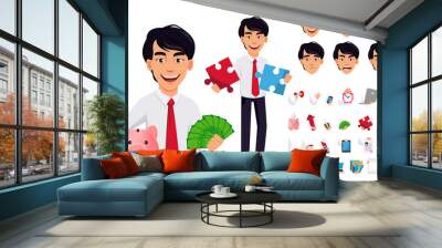 Asian business man, concept of cartoon character Wall mural