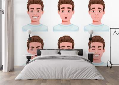 Face expressions of handsome man cartoon character Wall mural