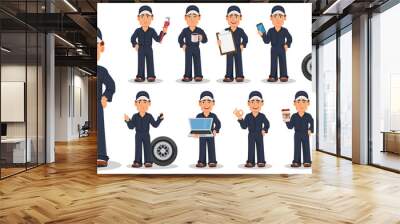 Professional auto mechanic in uniform, set Wall mural