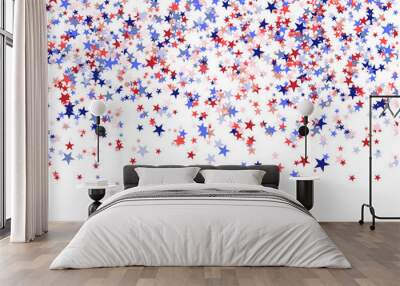 red, blue and white stars on white background, national usa flag colors. Wall mural