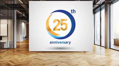 25 anniversary design with blue and golden circle isolated on white background can be use for invitation and special celebration moment Wall mural