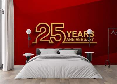 25 years anniversary line style design golden color with elegance red background for celebration Wall mural