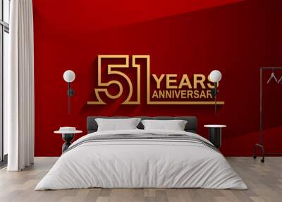 51 years anniversary line style design golden color with elegance red background for celebration Wall mural