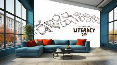 international literacy day with flying books isolated on white background Wall mural