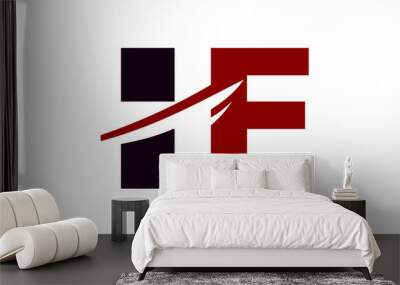 HF Red Negative Space Square Swoosh Letter Logo  Wall mural