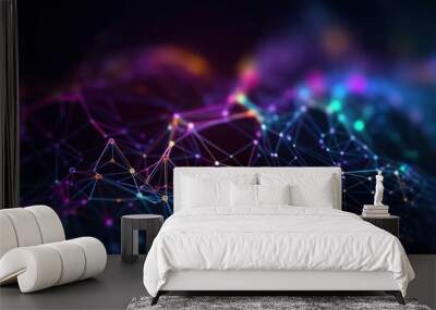 Big data abstract background. Technology network concept. Futuristic global database visualization. Neon multicolor effect. Wall mural