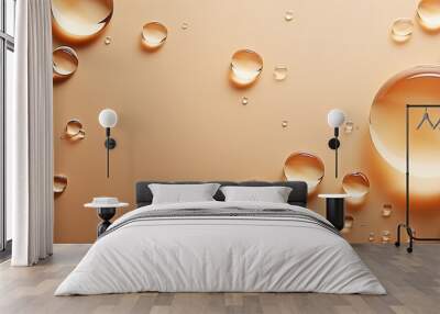 Round drops of transparent serum gel on beige background. Wall mural